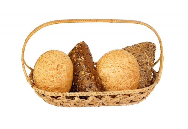 Various types of bread in a basket