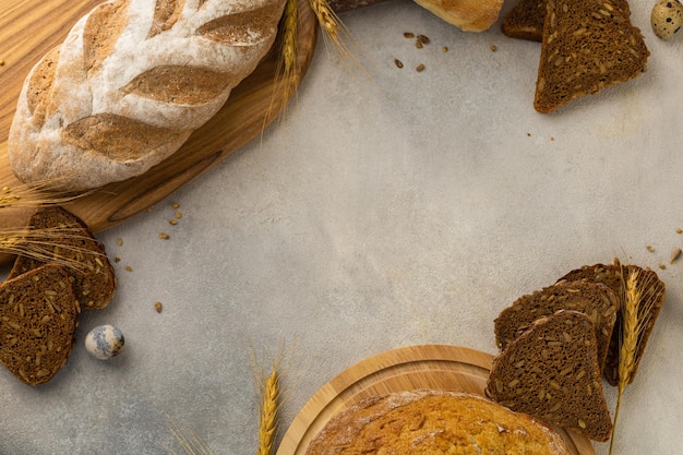 Various types of bread rye glutenfree wheat multicereal on a light background