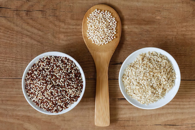 Various types of cereals on the table, top view