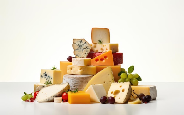 Photo various types of cheese milk products cheese appetizer for wine