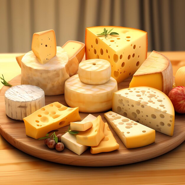 Photo various types of cheese on a round plate food photography