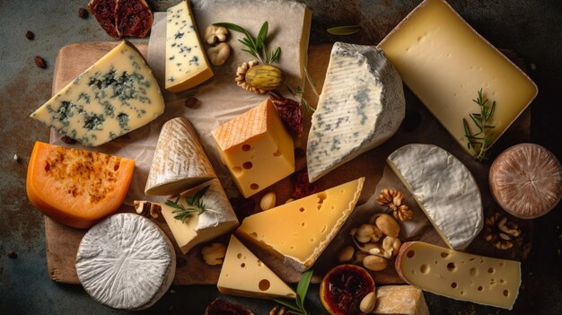 various types of cheese Top down view