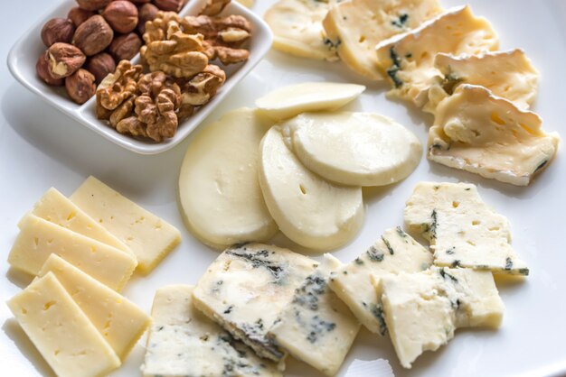 Various types of cheese top view