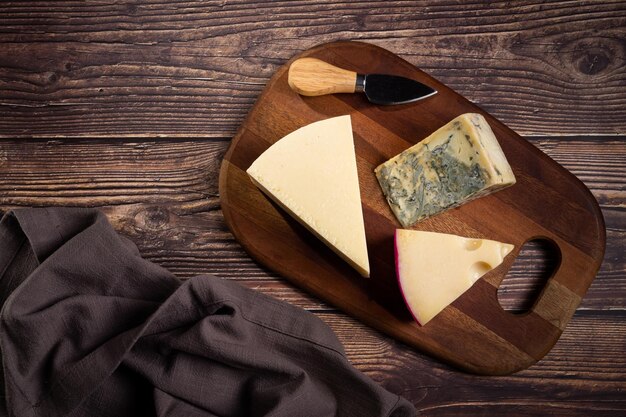 Various types of cheeses on the table