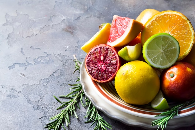 Photo various types of citrus fruit