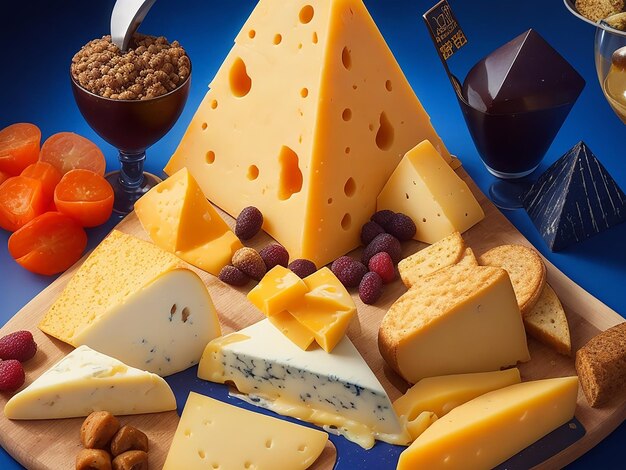 Various types of delicious cheese platter ai image