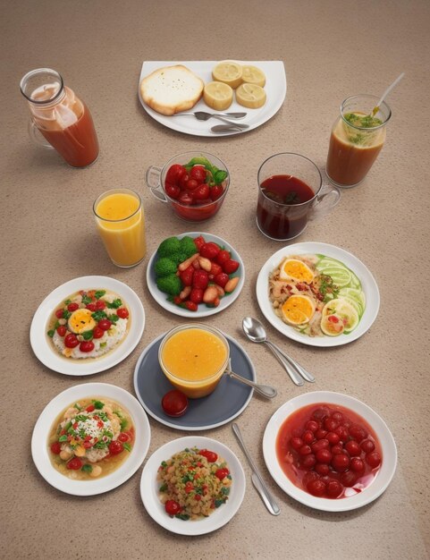 various types of food on tables