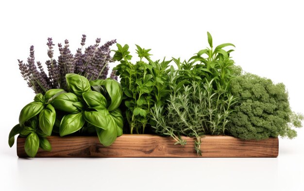 Various Types of Herbs in a Wooden Box for Culinary and Medicinal Use