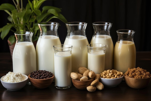 さまざまな種類の牛乳をすぐに提供できるプロの広告食品写真