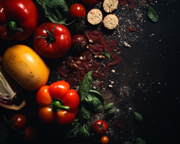 various types of vegetables on a black background