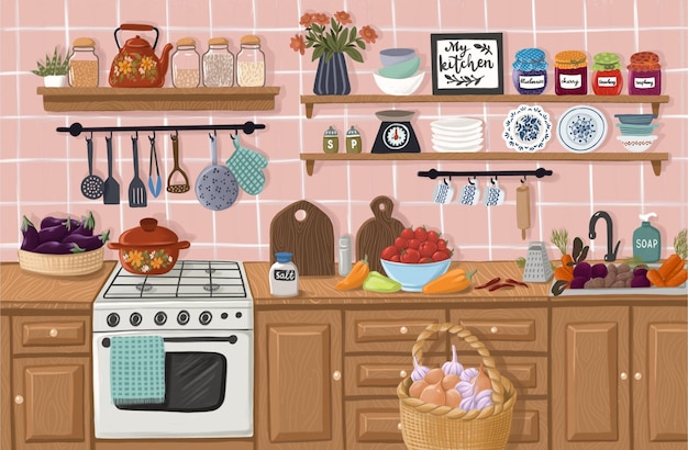 various vegetables in the kitchen interior