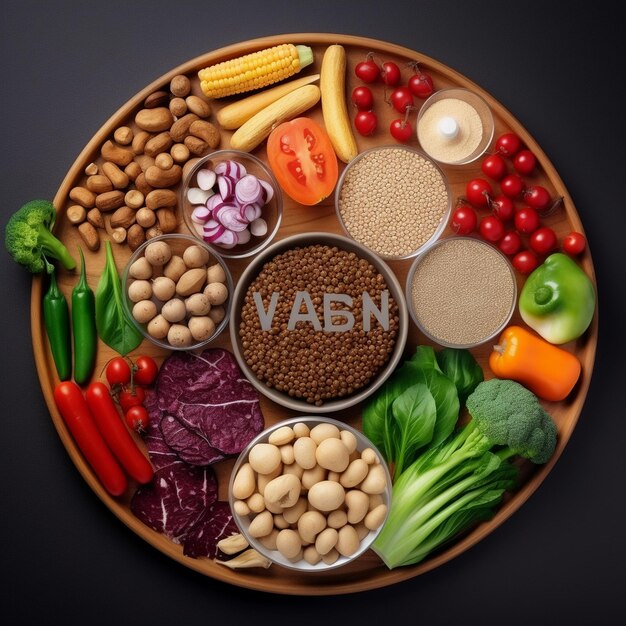 Various vegetables and spices in a round container