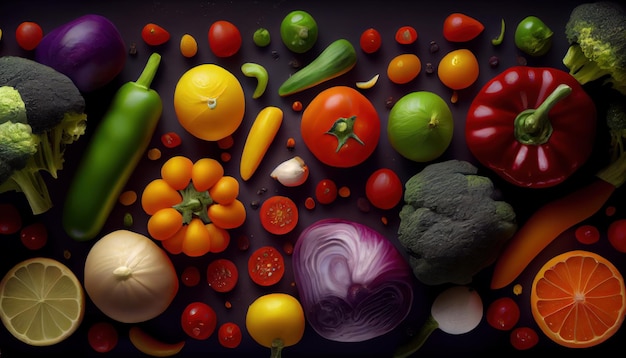 Various vegetables top view background Al generated