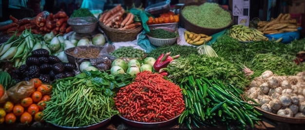 伝統的な市場のさまざまな野菜
