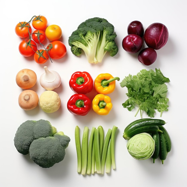 Photo various vegetables on white background