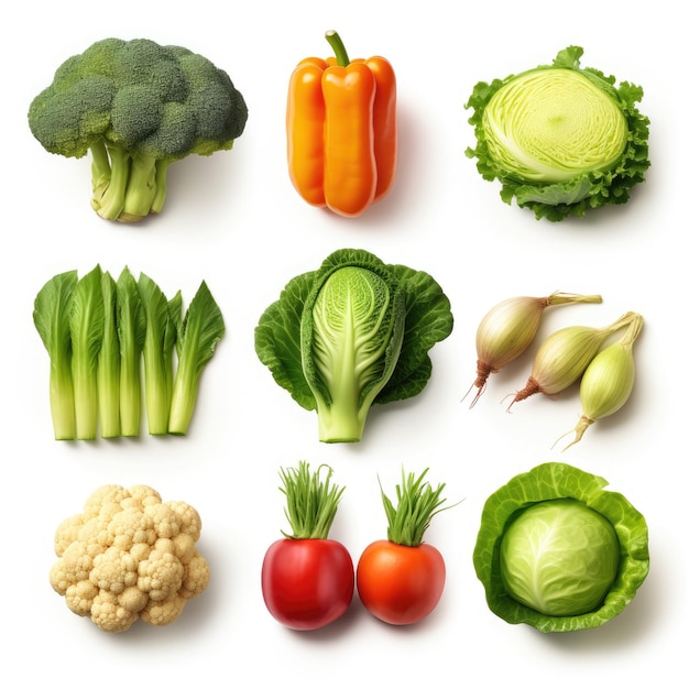 Various vegetables on white background