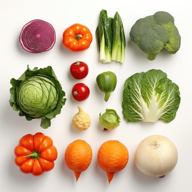 Various vegetables on white background