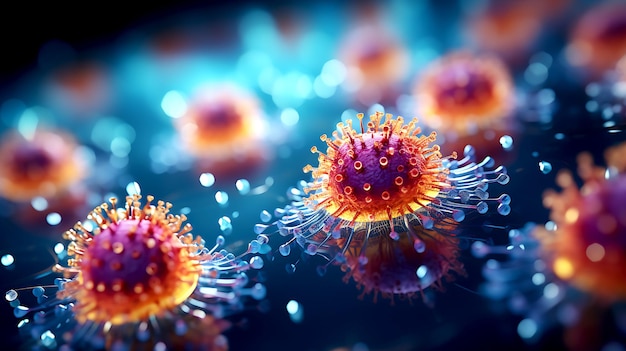 Различные вирусы, микробы и виды бактерий микроорганизмов под микроскопическим увеличением