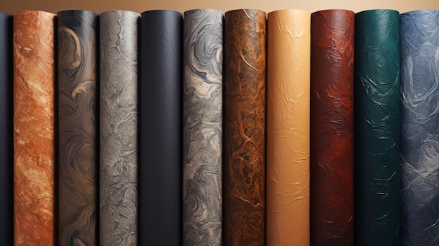 Various wallpaper rolls Different textures