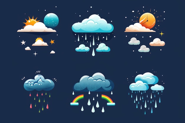 Фото Различные иконы погоды на темно-синем фоне, подходящие для графики прогноза погоды