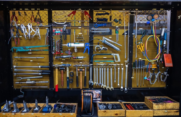 Various work tools in workshop