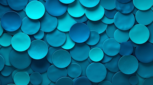 Varioussized papieren cirkels met een abstracte achtergrond van diepblauw en turquoise Generative AI