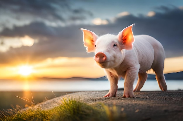 Varken op een heuvel bij zonsondergang