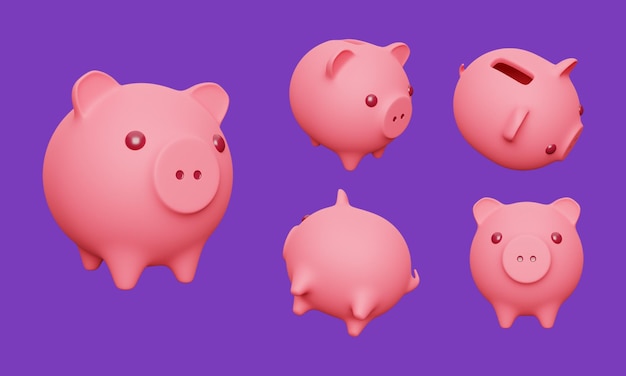 Foto varkensbanken met gouden munten symbool van het besparen van geld opslaan van geld 3d render