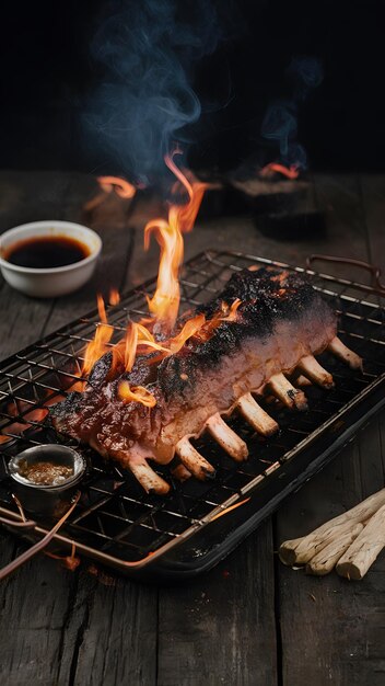 Varkensribben barbecue klassieke Argentijnse Patagonische keuken Verticale mobiele behang