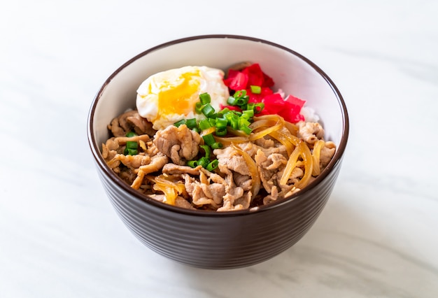 varkensvlees rijstkom met ei (Donburi) - Japans eten