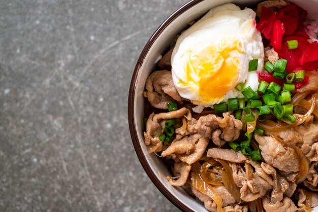 varkensvlees rijstkom met ei (Donburi) - Japans eten