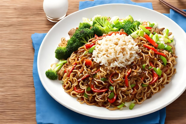 Varkensvlees Yakisoba noodle generatieve kunst door AI