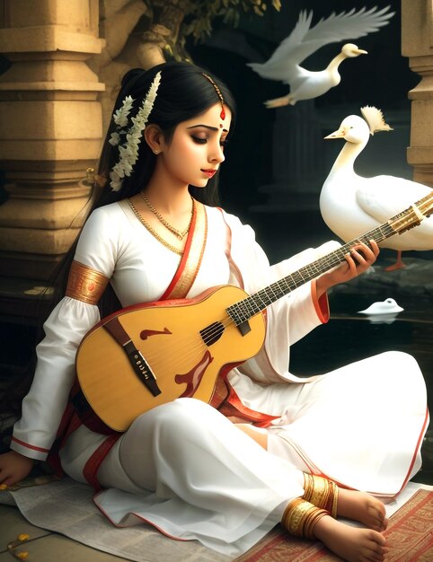 Vasant panchami festival saraswati and instrument