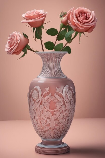 Photo a vase of beautiful pink roses