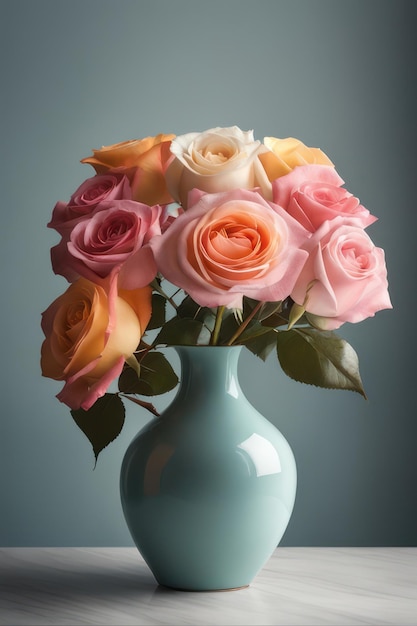 Photo a vase of beautiful roses