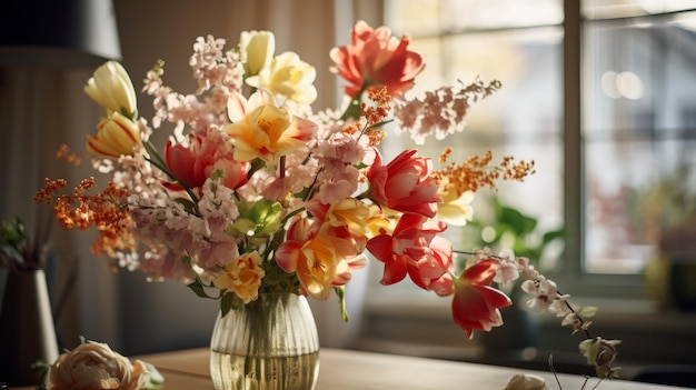 A Vase Bursting With a Variety of Colorful Flowers