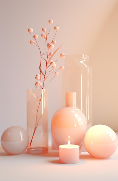 Vase candle and sphere on a table