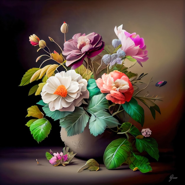 Vase of colorful and varied flowers Creative AI
