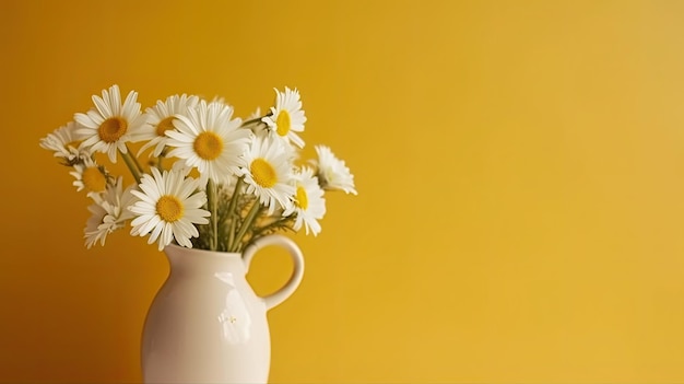 A vase of daisies Web banner with copy space Generative AI