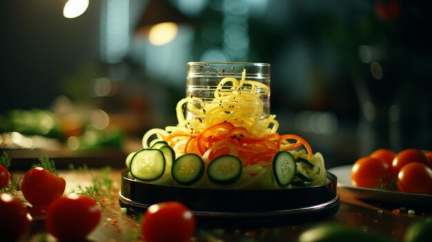 Vase Filled With Cucumbers and Carrots on Top of Table