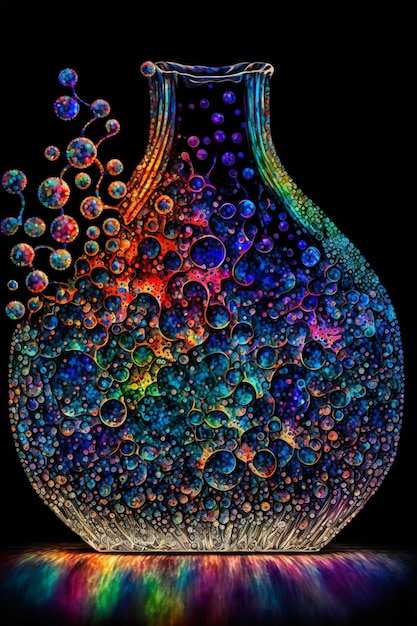 Vase filled with lots of bubbles sitting on top of a table generative ai