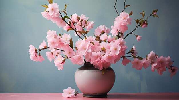 A vase filled with pink flowers on top of a table