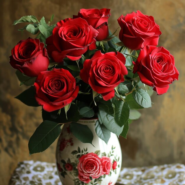 Vase Filled With Red Roses on a Table