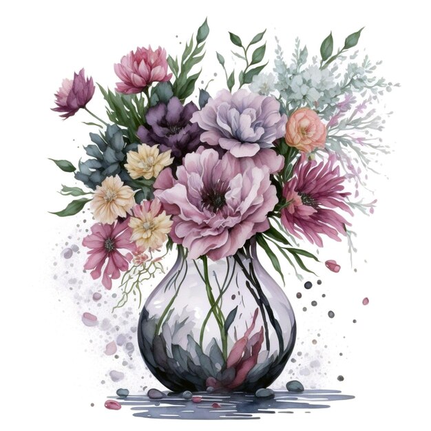 Vase of flowers clipart white background scattered water color scattered watercolor