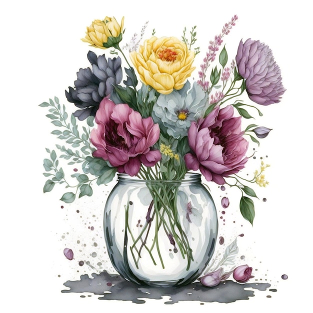 Vase of flowers clipart white background scattered water color scattered watercolor