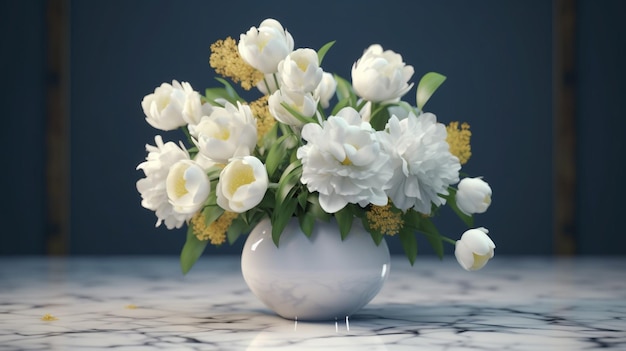 A vase of flowers on a marble table