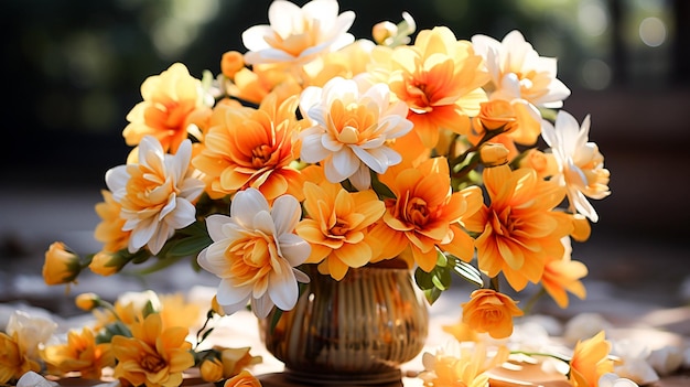 Vase of flowers nature gift yellow petals summer fresh bouquet