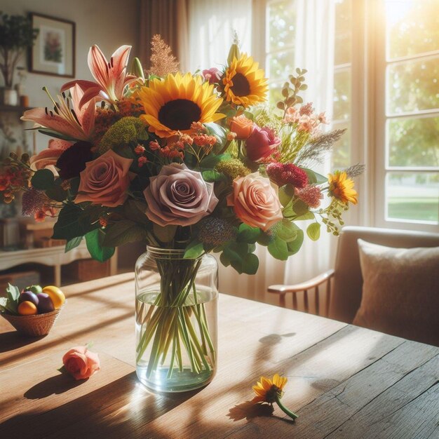 Photo a vase of flowers prepared in the kitchen