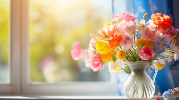 a vase of flowers sitting on a window sill