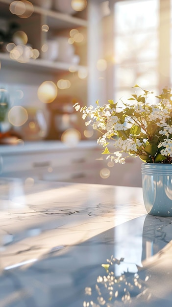 Foto un vaso di fiori su un tavolo con una bottiglia di vino